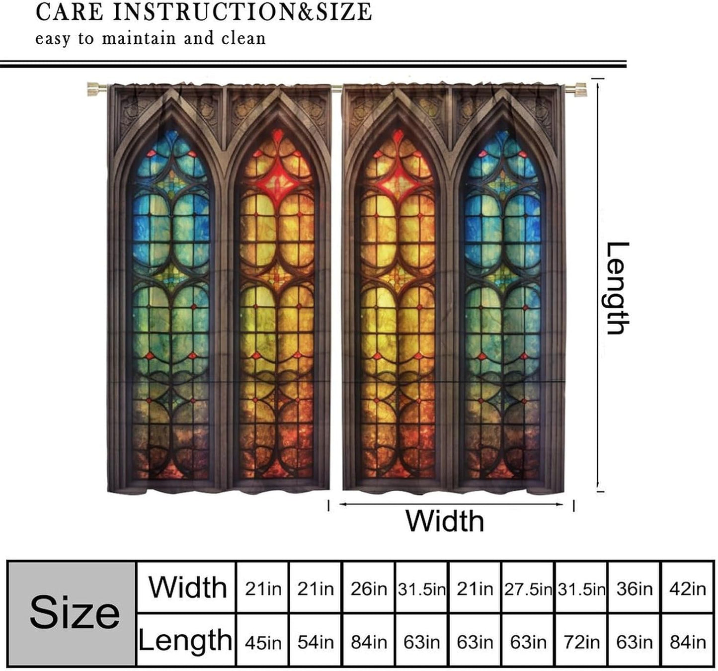 Stained Glass Curtains,Mid Century Vintage Style Abstract Art Home Decor Drapes for Bedroom Living Room Kitchen Window Treatment 2 Panels Set Total Size 42" W X 54" L Inch
