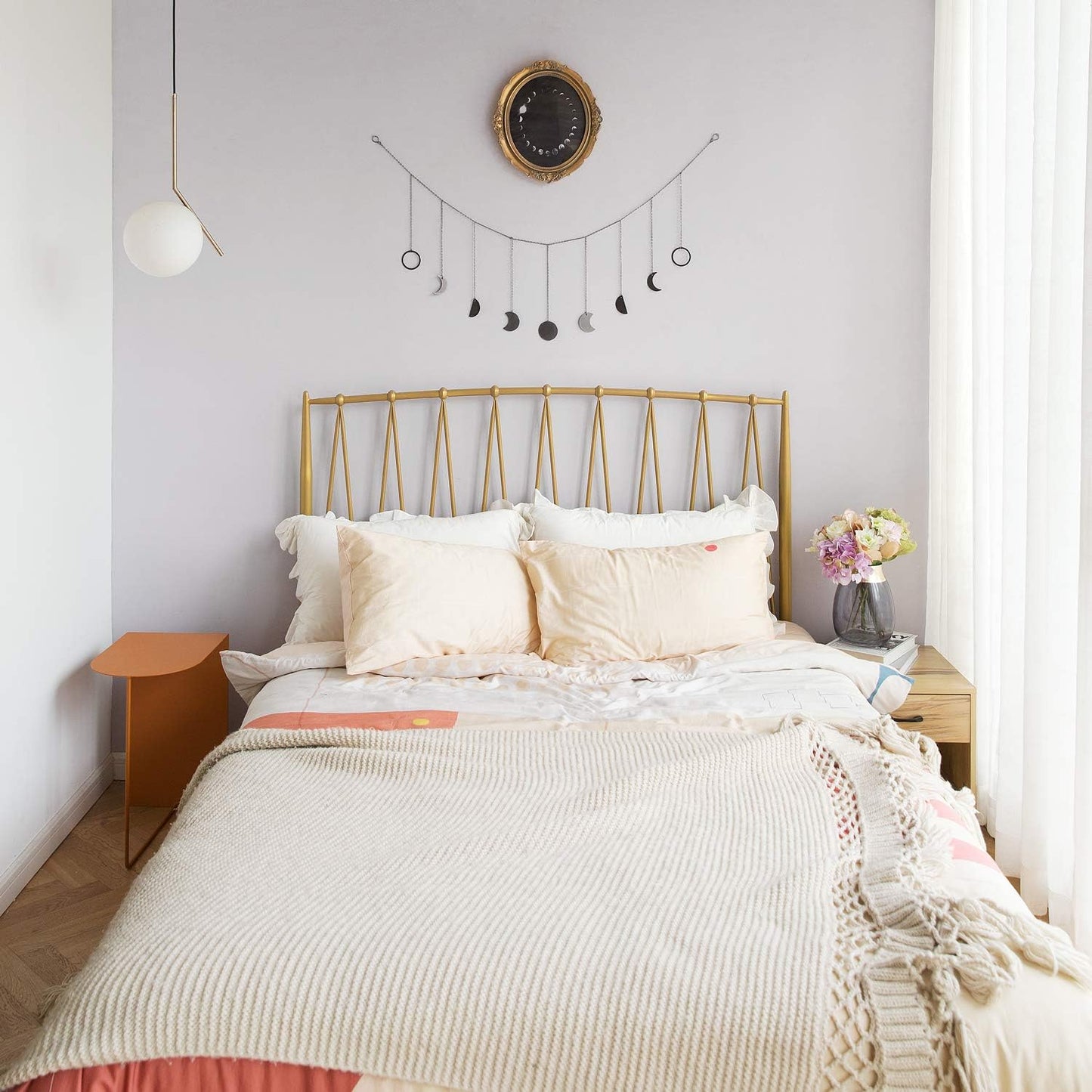 Mkono Moon Phase Wall Hanging Boho Aesthetic Room Decor Metal Moons Garland Hanging Art Bohemian Home Decoration for Girls Room Nursery Bedroom Livingroom Dorm, Ideal, Black, 50"