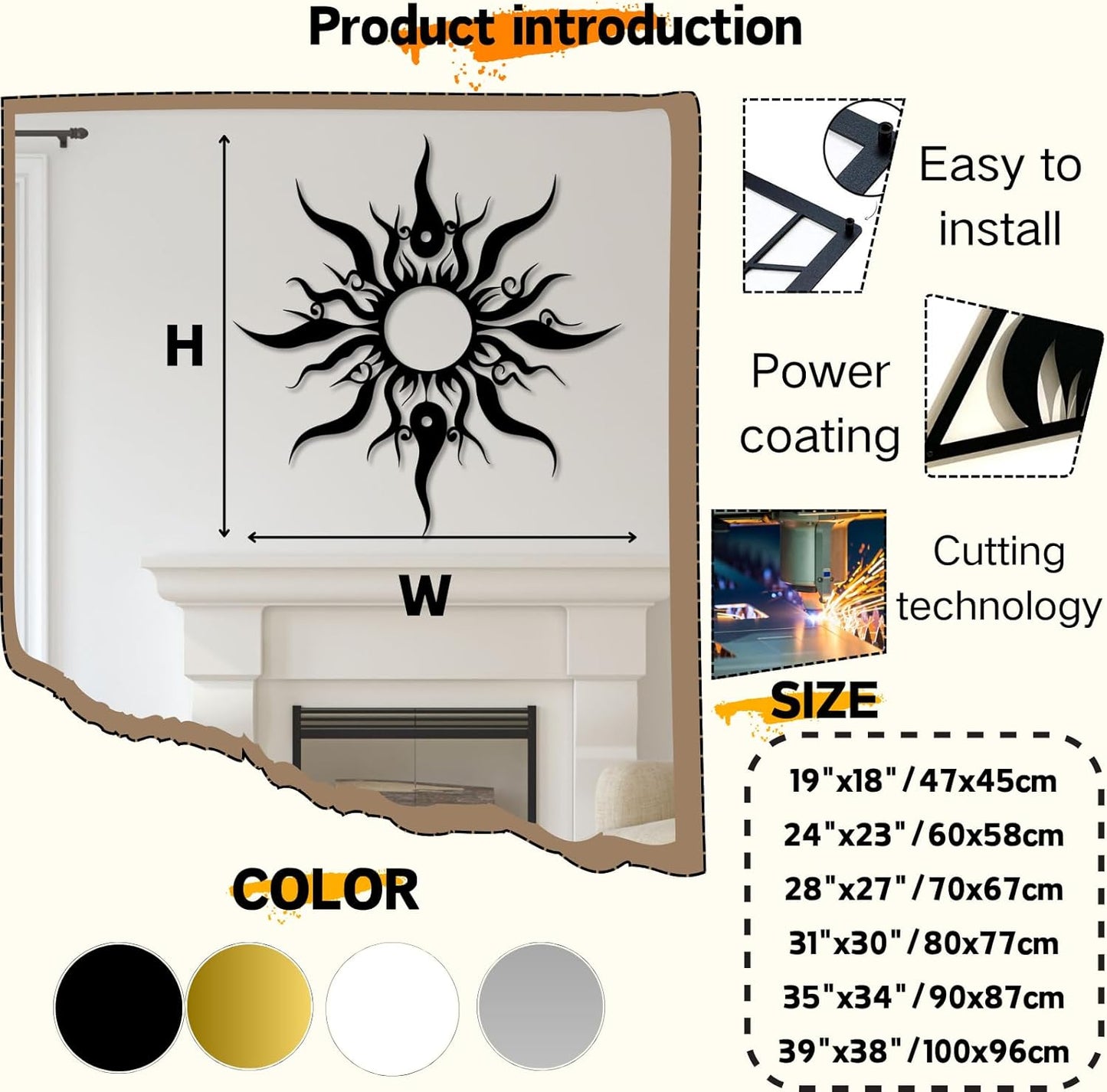 Hotuijxca Metal Wacky Sun Wall Art, Wacky Sun Metal Decor for Livingroom, Bedroom (Silver, 35"x34"/90x87cm, metal wall art)