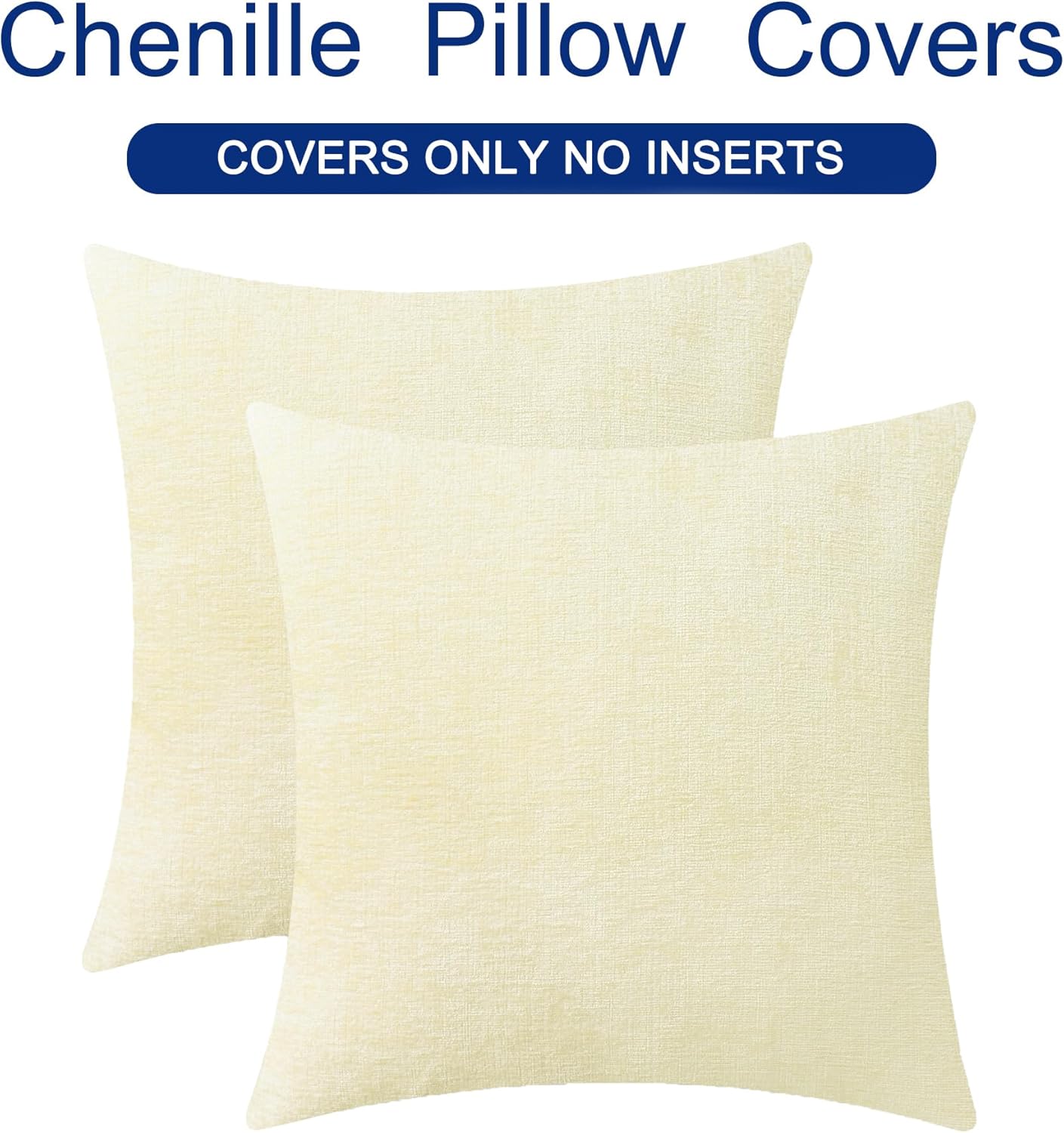 CaliTime Throw Pillow Covers Decorative 24 X 24 Inches Pack of 2 Cozy Chenille Cushion Cases for Couch Sofa Bed Living Room Home Beige