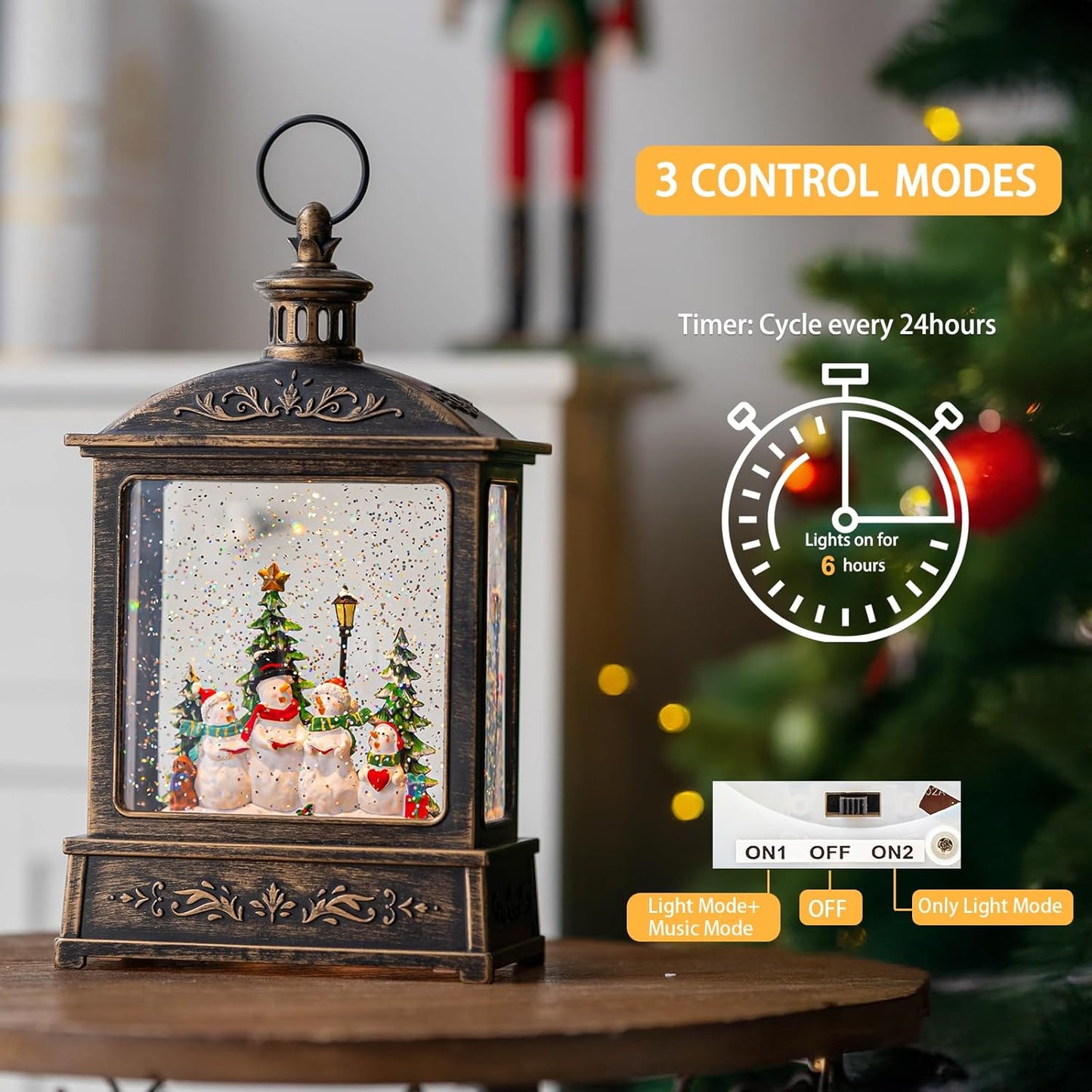 Christmas Snow Globe Swirling Glittering Snowman Choir with Music & Timer, USB Lined/Battery Operated Lighted Water Lantern for Christmas Festival Decoration Gifts