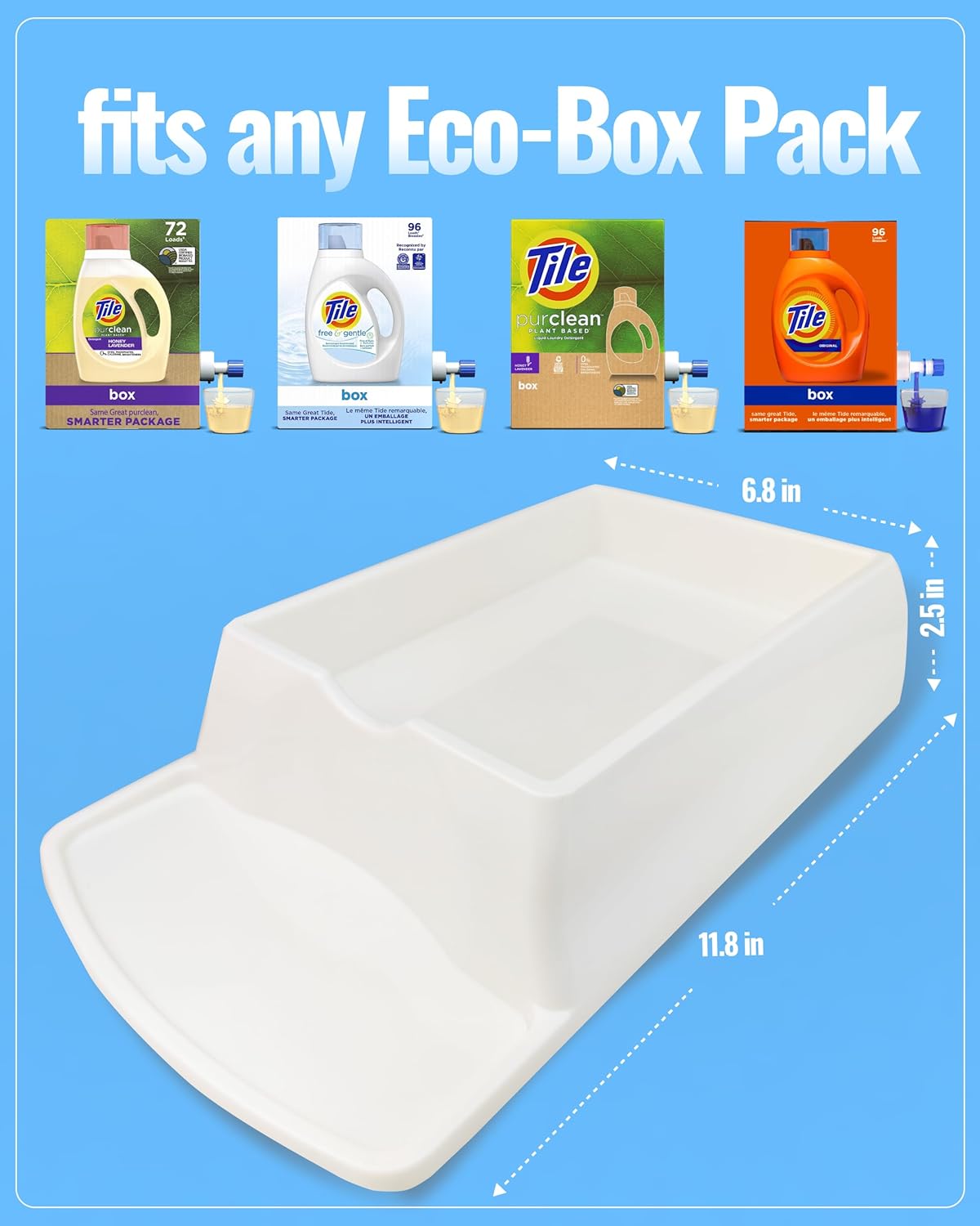 Skywin Detergent Box Riser (Eco Box), Raises Boxed Liquid Laundry Detergent Cup Holder & Drip Tray Catcher, Laundry Detergent Holder (White)