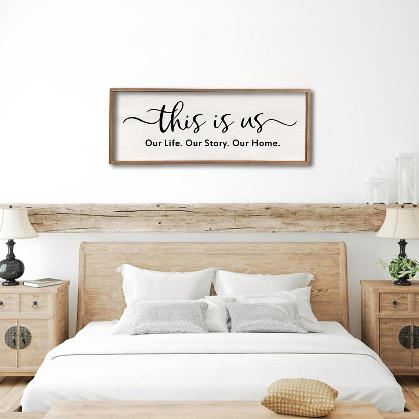This is us Wall Decor Sign 40'' x 15'' Large Master Bedroom Home Life Story Wood Framed Vintage Family Sign Rustic Plaque Living Room Minimalist Farmhouse Hanging Wall Art (Wood)