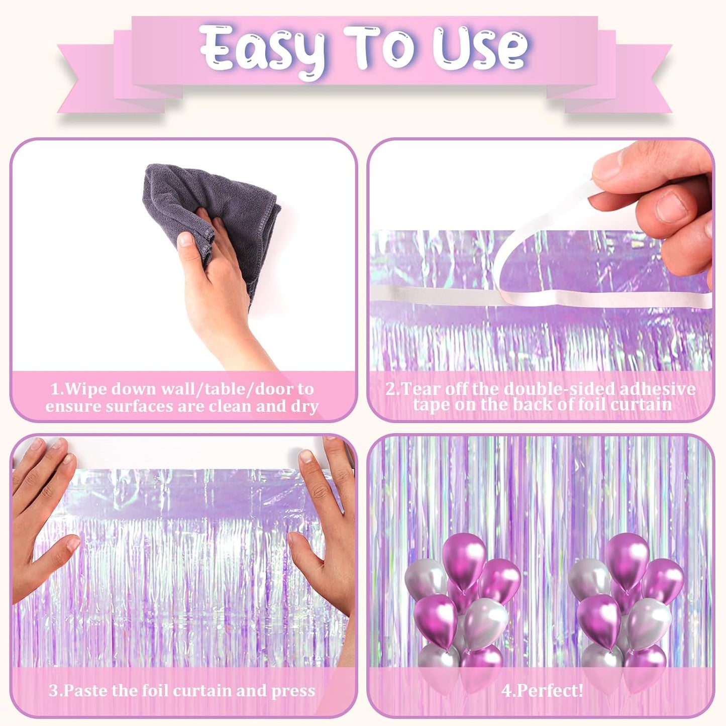 Iridescent Party Backdrop 3Packs, Transparent Tinsel Foil Fringe Curtain Streamers for Girls Birthday, Weddings,Engagement, Mermaid, Unicorn Theme Party Decorations 3.3x8.2ft