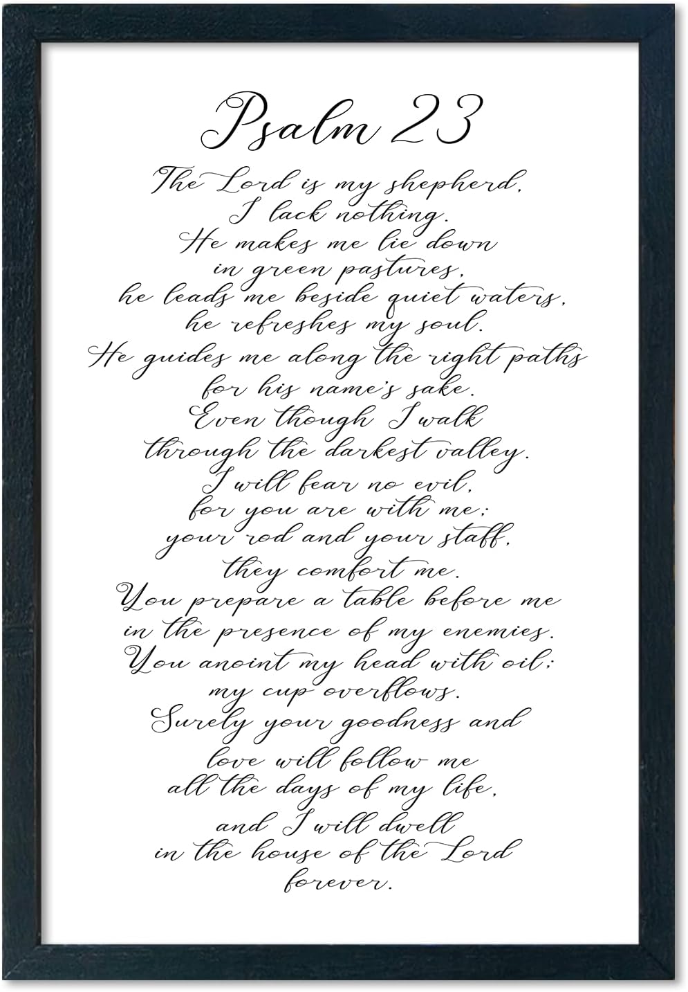 LuZhiQiang Psalm 23 Wall Art Bible Verse 16"×11" Christian Inspirational Scripture Sign Wood Framed Wall Hanging Decor (Black)