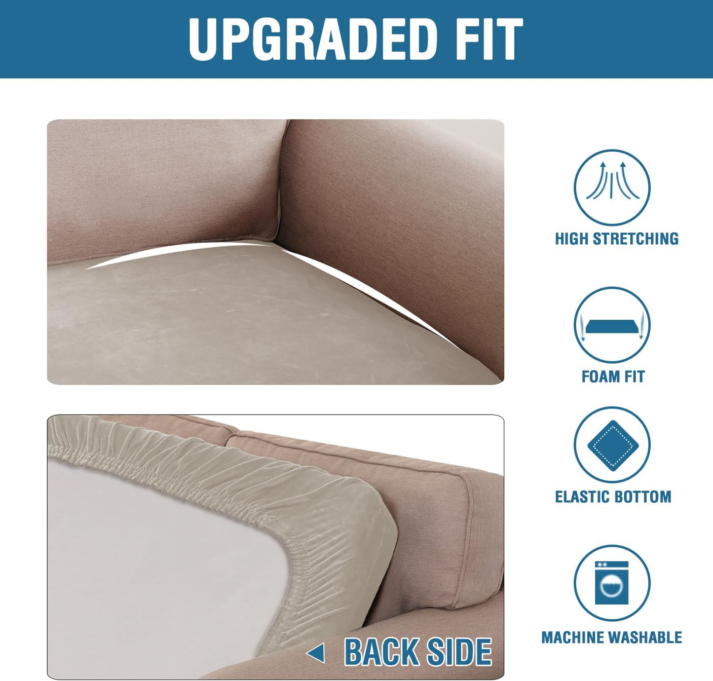 H.VERSAILTEX Velvet Stretch Individual Couch Cushion Cover Plush Slipcover for Loveseat Sofa Furniture Protector Seat Cover (1 Piece Loveseat Cushion Cover, Oatmeal)