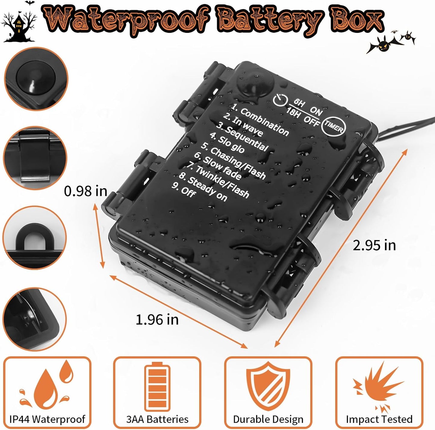 Halloween Horror Atmosphere Lights, Orange&Purple LED String Lights with 9.9FT Creepy Black Gauze, Battery Powered with Timer & 8 Flashing Modes (2 Pack Red)