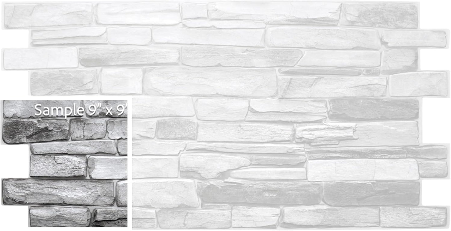 Dundee Deco Grey Faux Stone PVC 3D Wall Panel, 3.2 ft X 1.6 ft (98cm X 50cm), Interior Design Wall Paneling Decor, Sample 9 in X 9 in