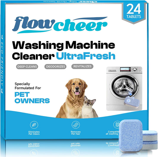 Washing Machine Cleaner, Septic Safe Washer Descaler Tablets for Removing Pet Hair, Odors, Residue, Suitable for HE Front Loader, Top Load, 1 Year Supply, 24 Pack (For Pet Owner)
