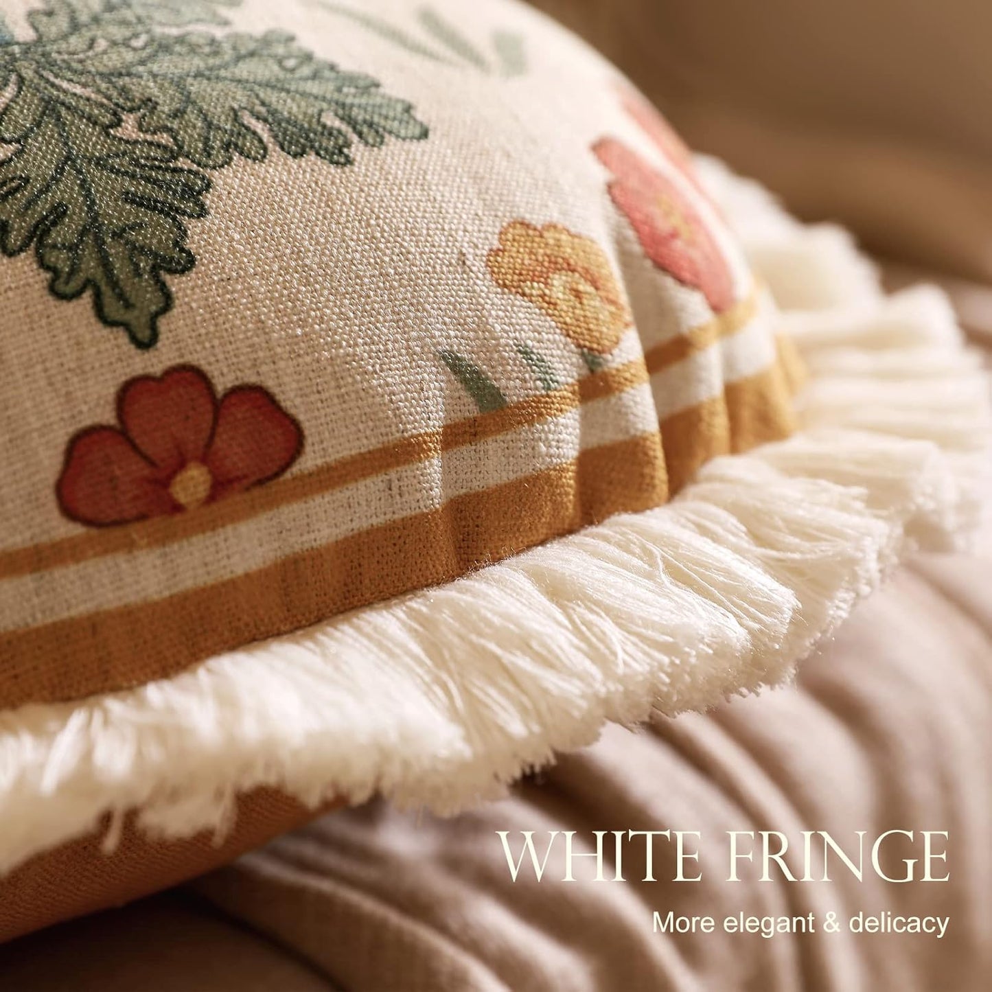 patdrea Designer Pack of 4 Throw Pillow Covers,Beige Vintage French Soft Linen Pillows Cover with Daisy Floral Pattern,Vintage Square Farmhouse Decorative Pillowcase for Couch,Bed,Living Room