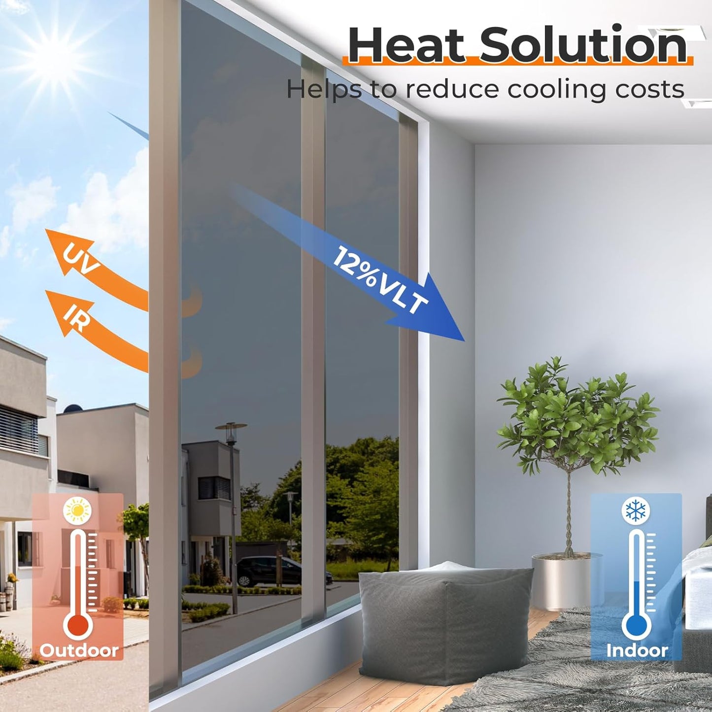 DOWELL Window Privacy Film, One Way Window Tint for Home, Static Cling Anti UV Sun Blocking Reflective Mirror Film, Heat Control See Out Not in Glass Tinting, Black Silver, 23.6" x 157.5"