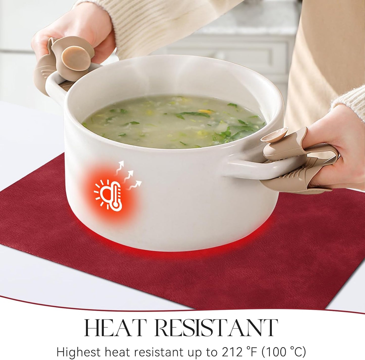 MOSAYT Vinyl Placemats Set of 6-12 X 17 Inch - Faux Leather 100% Waterproof Oil-Proof Wipeable PU Place Mats, Heat Resistant Reversible Table Mats for Kitchen, Dining, Outdoor (Red)