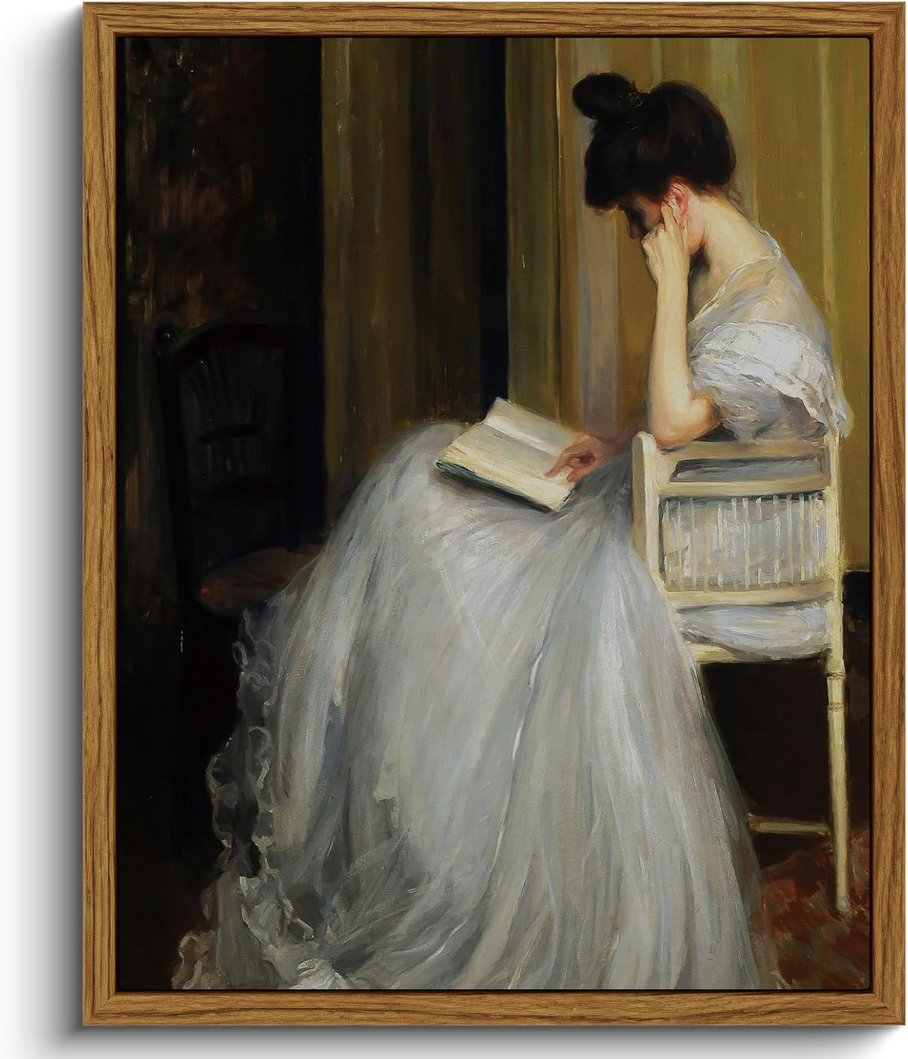 VIYYIEA Framed Canvas Wall Art Home Decor Portrait Art for Living Room Women Reading Pictures Bedroom Bathroom Wall Decor Mid Century Lady Oil Painting Room Decor Vintage Prints Aesthetic 8x10in