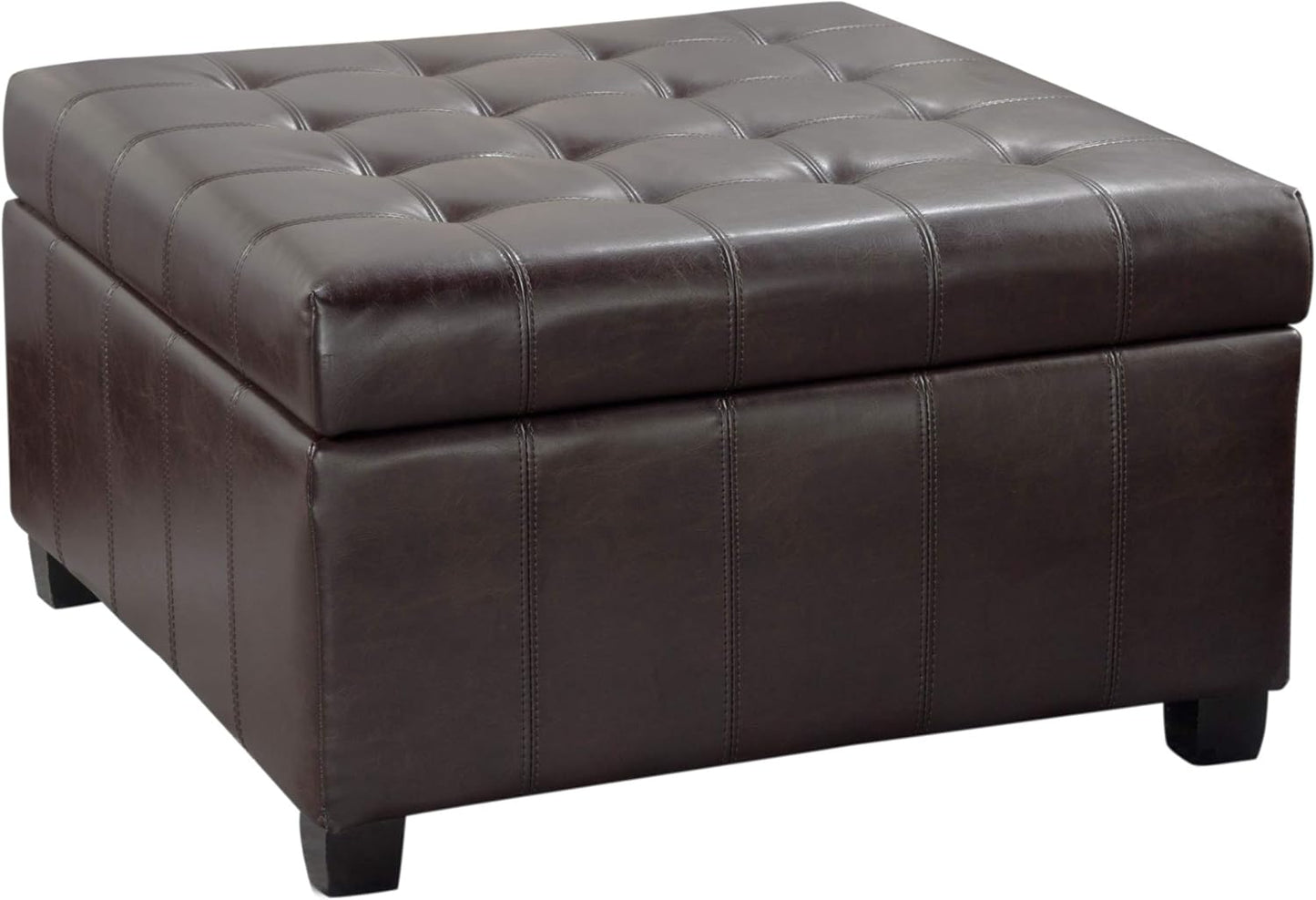 Christopher Knight Home Alexandria Bonded Leather Storage Ottoman, Marbled Brown , 31” x 31”x 18.6”
