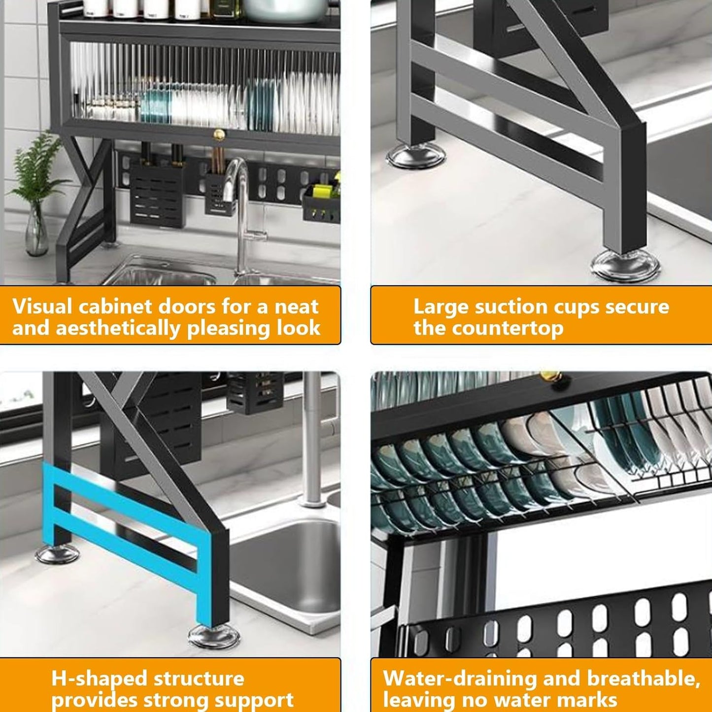 Kitchen sink rack dishwashing sink countertop dustproof cupboard storage multifunctional tableware storage drain rack double layer,KeepKitchen Sink Shlef Organized Space-Saving(White,75cm/29.5in)