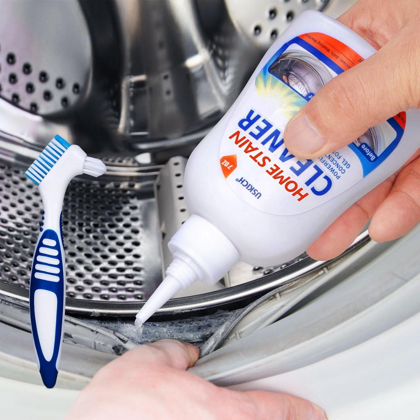 USKICH Home Remover Gel, 7 Fl Oz Household Washing Machine Cleaner, Effective Stain Remover Gel for Washing Machine,Cleaner for Bathroom Grout,Refrigerator Strips,Kitchen Sinks, Shower,Caulk-2 Packs
