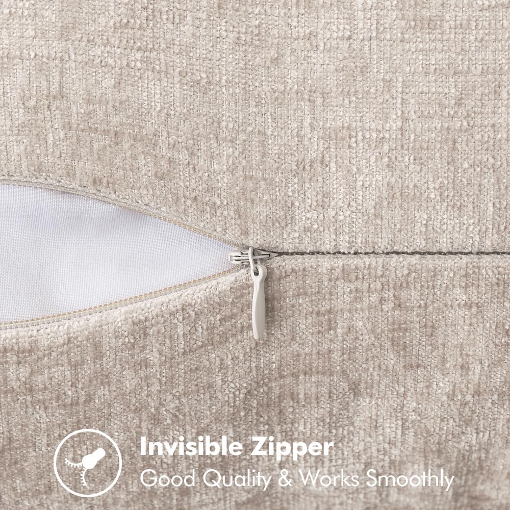 MIULEE Pack of 2 Couch Throw Pillow Covers 18x18 Inch Light Brown Farmhouse Decorative Pillow Covers with Stitched Edge Soft Chenille Solid Dyed Pillow Covers for Sofa Bed Living Room