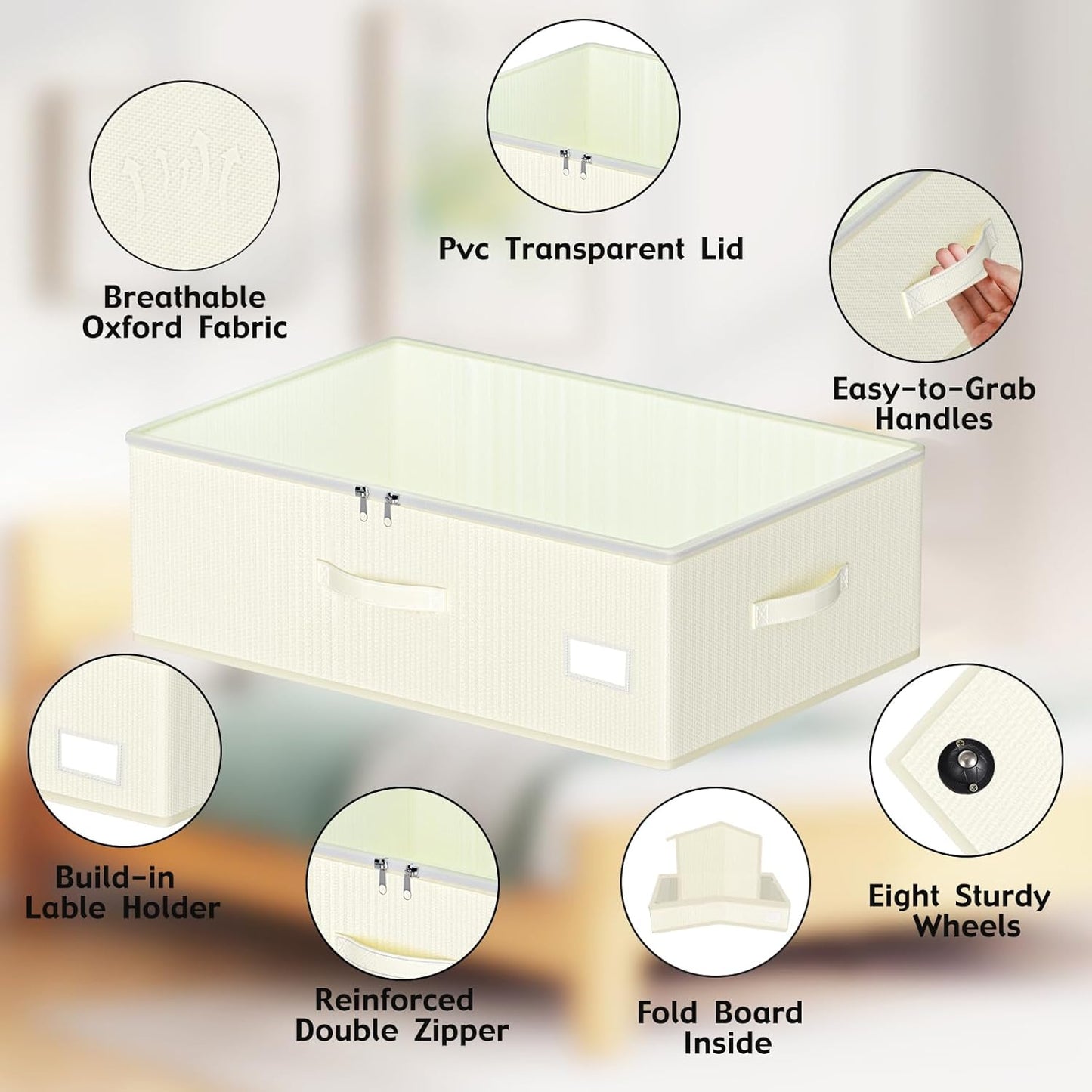 Under Bed Storage with Wheels, No Assemble Required 10 inches height Under Bed Storage bins,Large capacity Rolling Under bed Shoe Storage containers，dorm under bed storage drawers