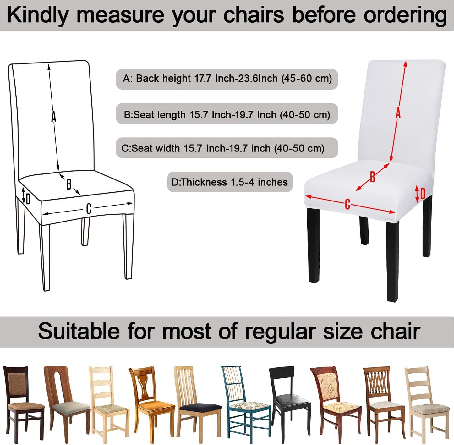 JQinHome 4 Pcs Dining Chair Slipcover, High Stretch Removable Washable Chair Seat Protector Cover for Home Party Hotel Wedding Ceremony