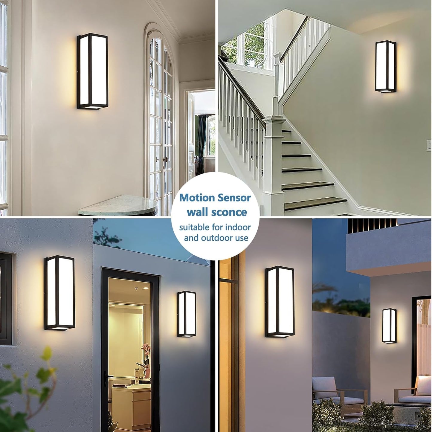 Motion Sensor Outdoor Wall Sconce LED 30W Aluminum - Black Modern Exterior Light Fixture, 3000K Warm,IP65 Waterproof Rectangular Porch Lighting,for Patio,Garage,Front Door