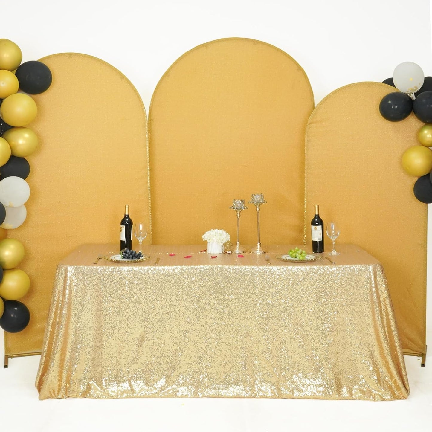 SquarePie Sequin Tablecloth 50 x 72 Inch Light Gold Glitter Table Cloth for Wedding Party Decoration