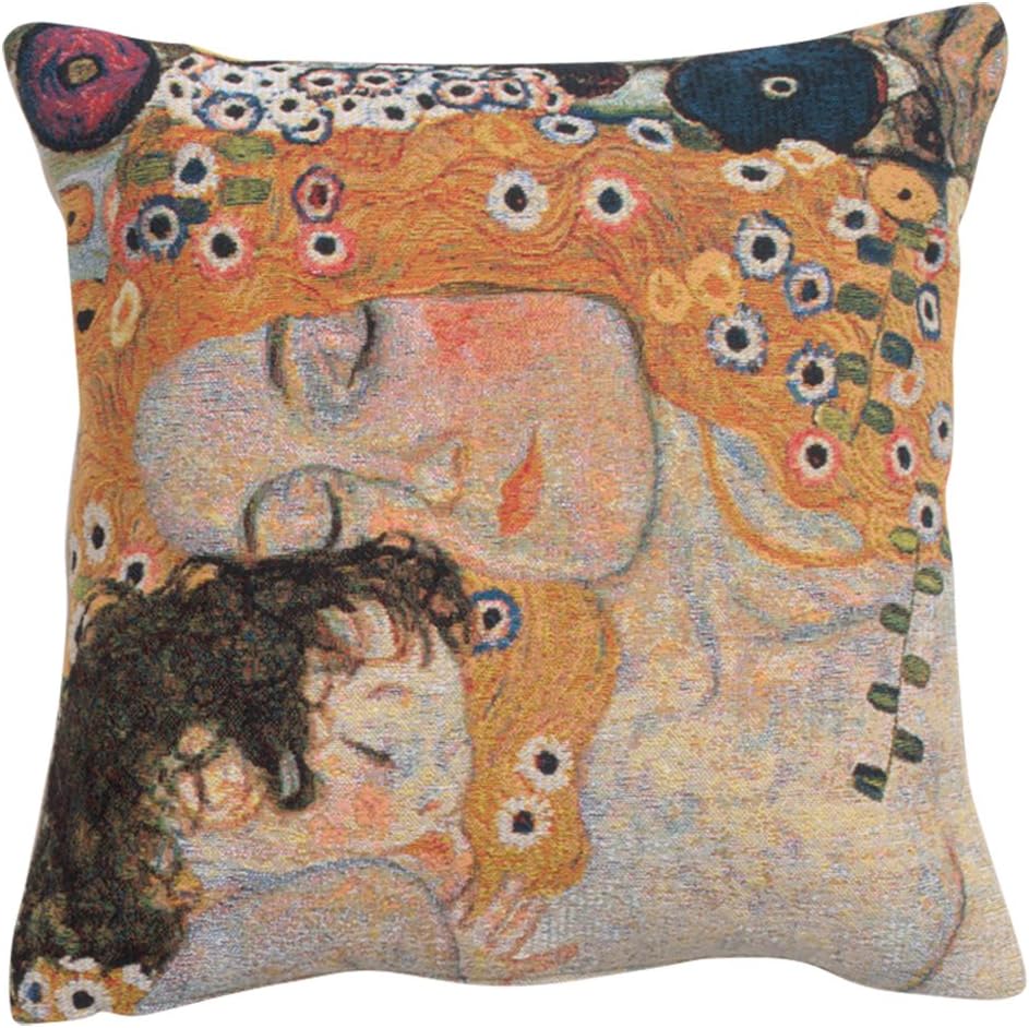 C Charlotte Home Furnishings Inc Mother and Child 1 Cushion Cover | Pure Cotton Decorative Cushion Case | Cushion Cover for Indoor Use | 17x17 Inch Cushion Cover for Living Room I by Gustav Klimt