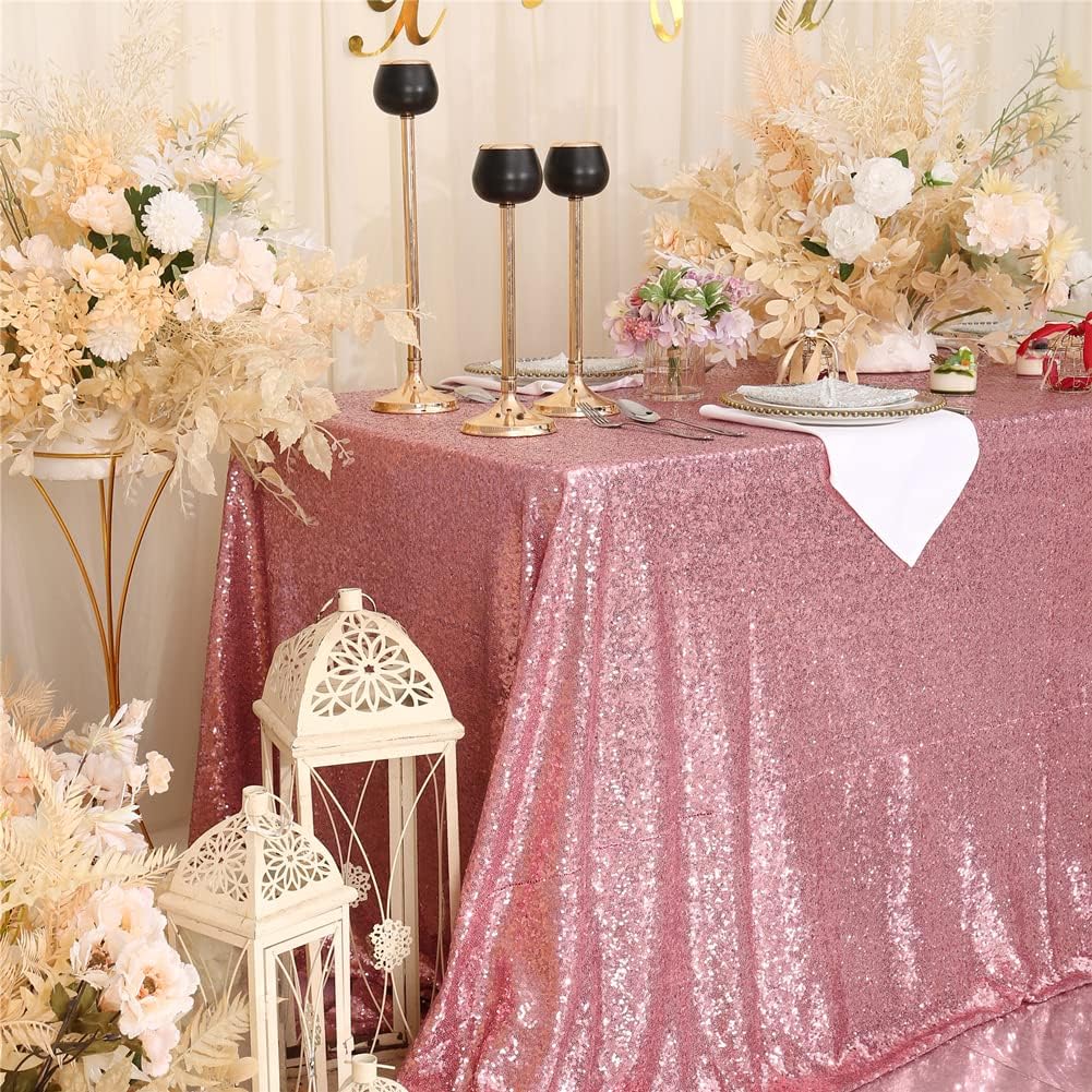 SquarePie Sequin Tablecloth 60 x 120 Inch Fuchsia Pink Sparkly Table Linen for Wedding Party