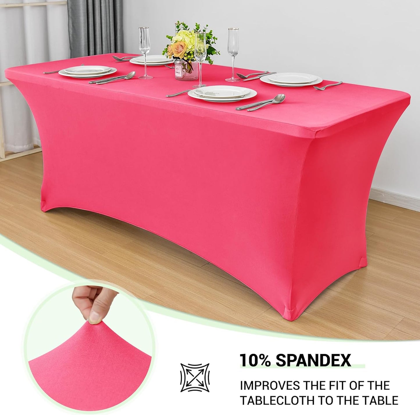 Obstal 6ft Stretch Spandex Table Cover for Standard Folding Tables - Universal Rectangular Fitted Tablecloth Protector for Wedding, Banquet and Party, 72L x 30W x 30H Inches, Magenta Red, 2pc