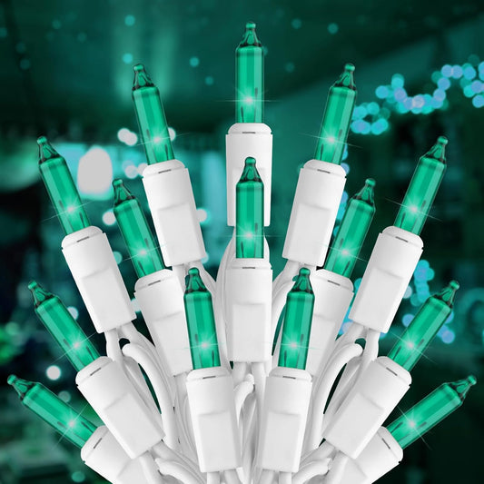 Brightown Green Christmas String Lights, 100-Count 26.5ft Incandescent Bulb Mini Lights for St. Patrick's Day Decor, Christmas Tree Garland Wedding Party Multi-Use Festival Decoration, White Wire