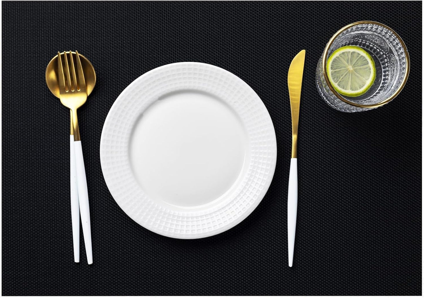 LEXMORE Placemats Set of 12 Vinyl/Plastic Woven Place Mats for Kitchen Table Indoor/Outdoor Washable Placemat Wipeable Dining Table Mats(A-Black)