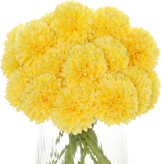 Kimura's Cabin 20Pcs Artificial Mums Flowers Fake Silk Chrysanthemum Balls Flower for Home Decor Easter Table Fall Bouquets Wedding Party DIY Decorations (Yellow)