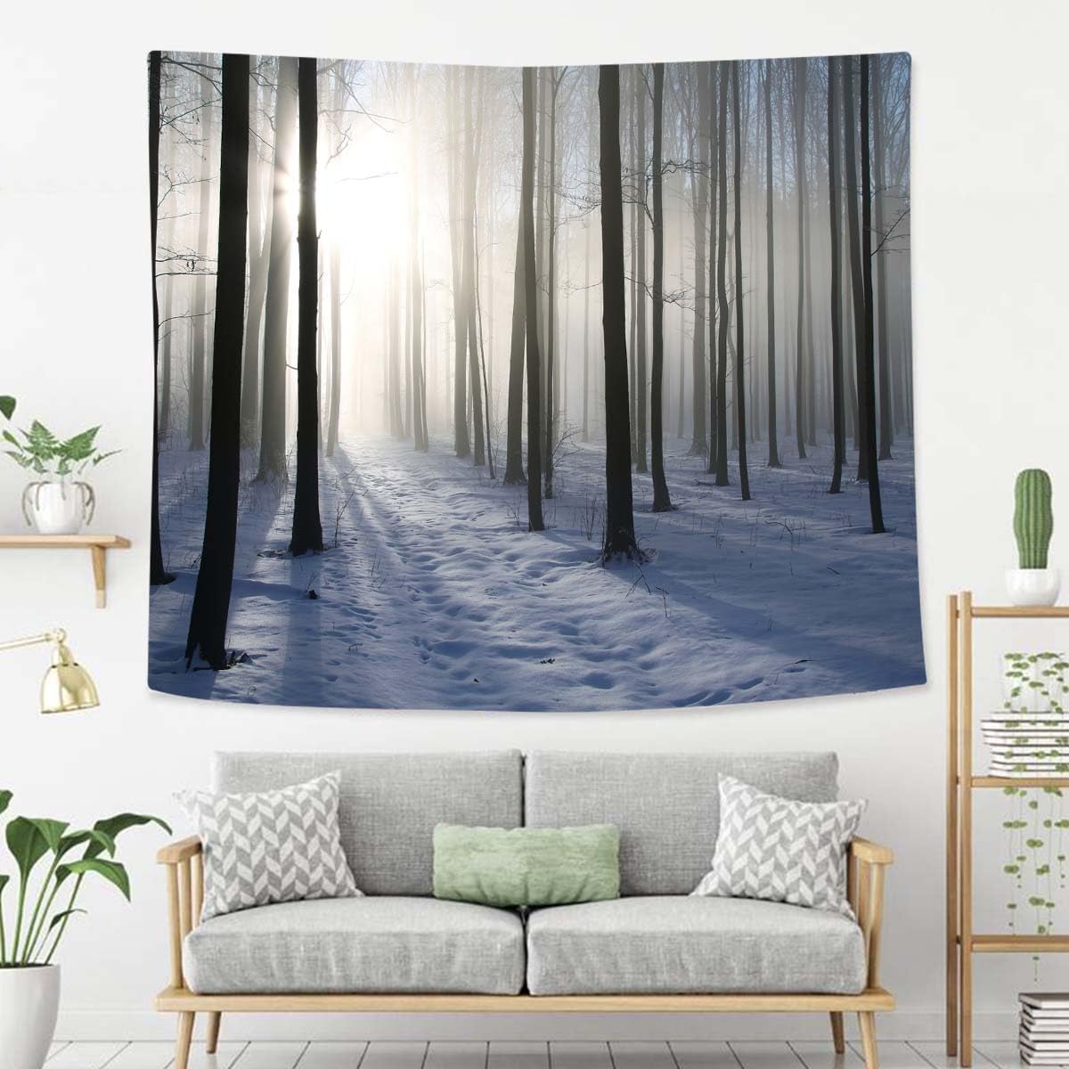 Winter Tapestry For Bedroom Path In Winter Forest On A Misty Morning Tapestries Wall Hanging For Living Room Dorm Office 60×40 In