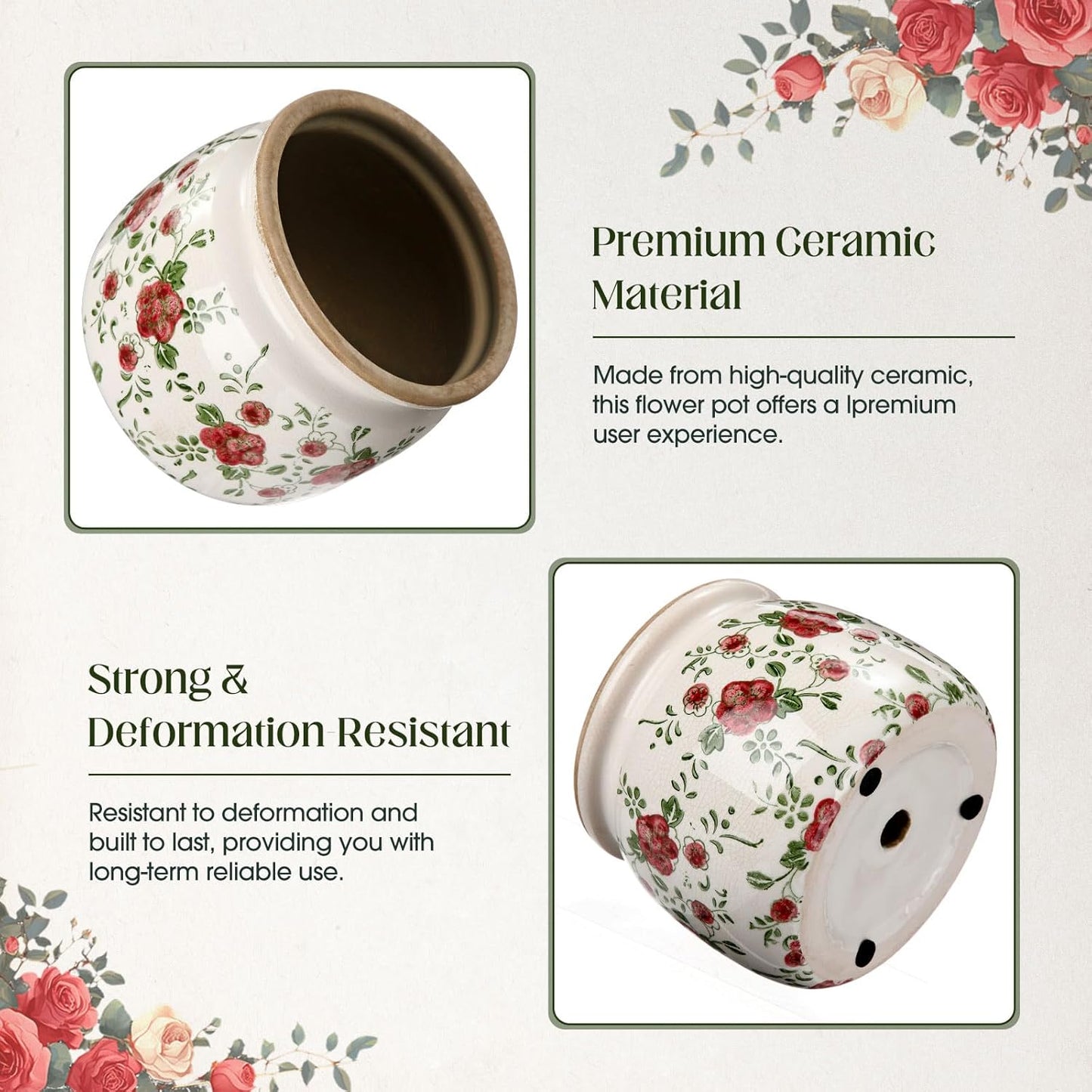 1 Pcs Vintage Planter Large Ceramic Plants Pot Red Plum Crack Cottage Scroll Vase Flower Vase Pot Indoor Plants Home Kitchen Decor Farmhouse Antique Decorative Gift