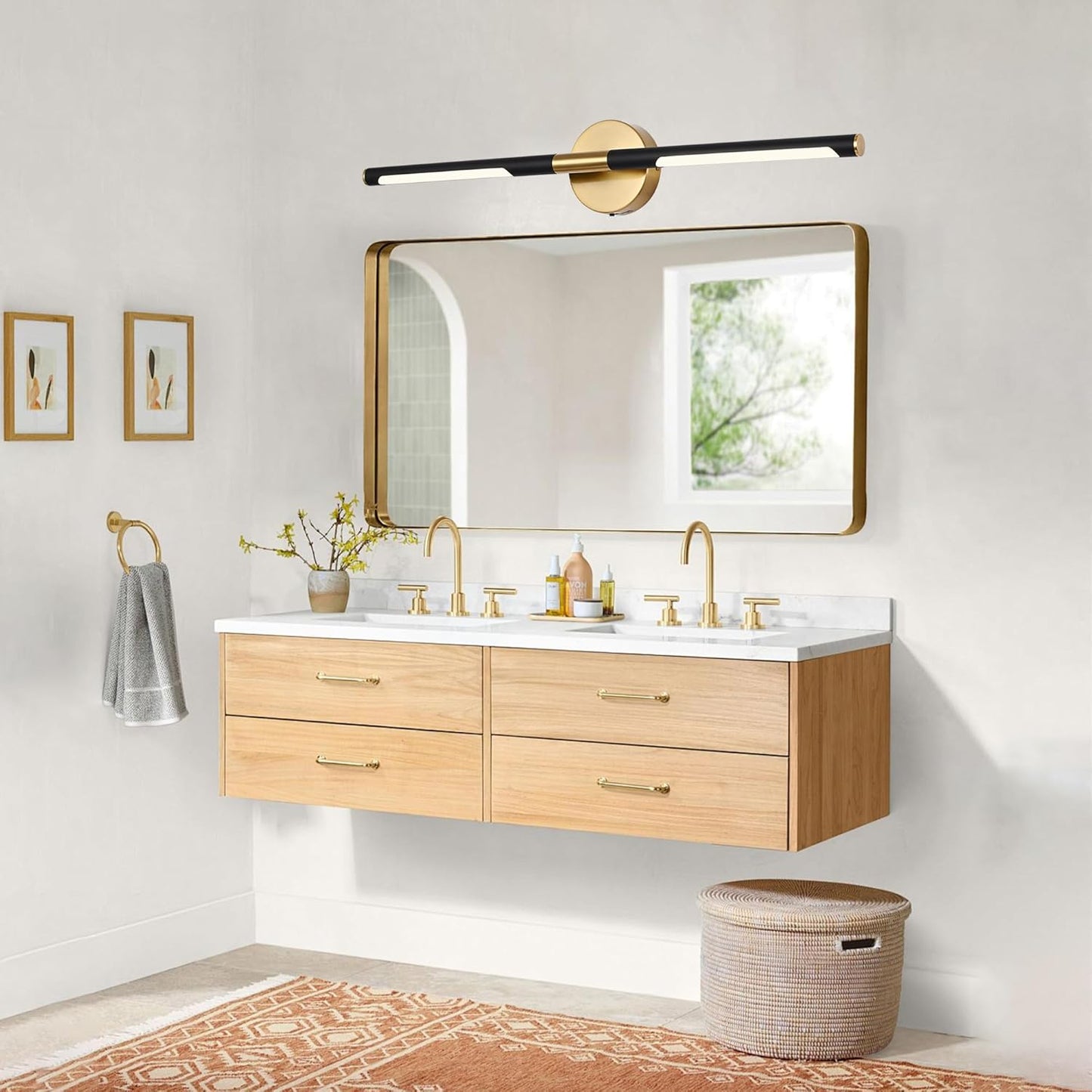 BONLICHT Bathroom Light Fixtures Over Mirror 24 Inch, 12W 350°Rotatable Dimmable 2700-5500K LED Wall Vanity Light Bar Black and Brushed Brass Modern Bathroom Vanity Lights picture and display lighting