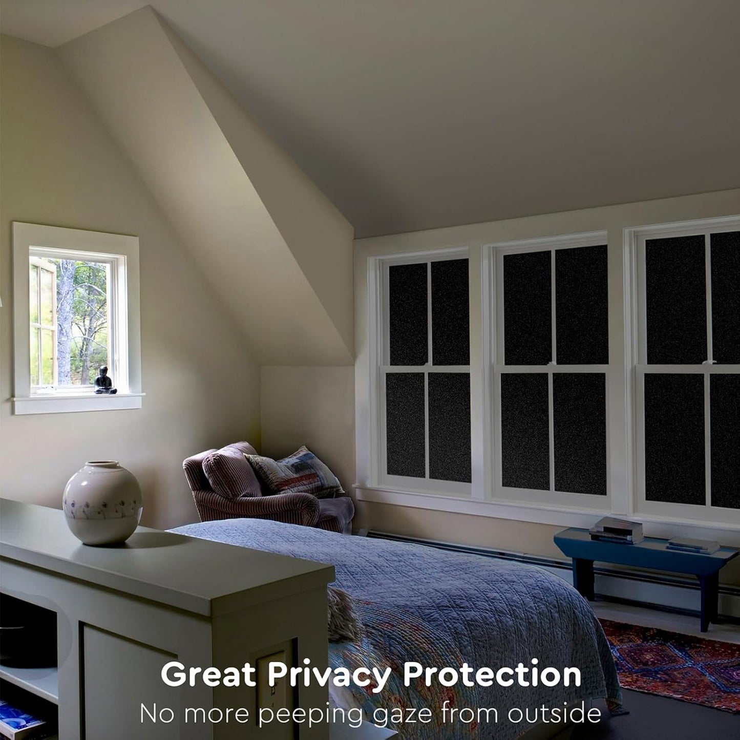 Kromapolis Blackout Window Privacy Film Total Light Blocking Room Darkening Window Covering, Removable Static Cling Frosted Glass Tint, Non-Adhesive, Black 35.4'' x 118.1''