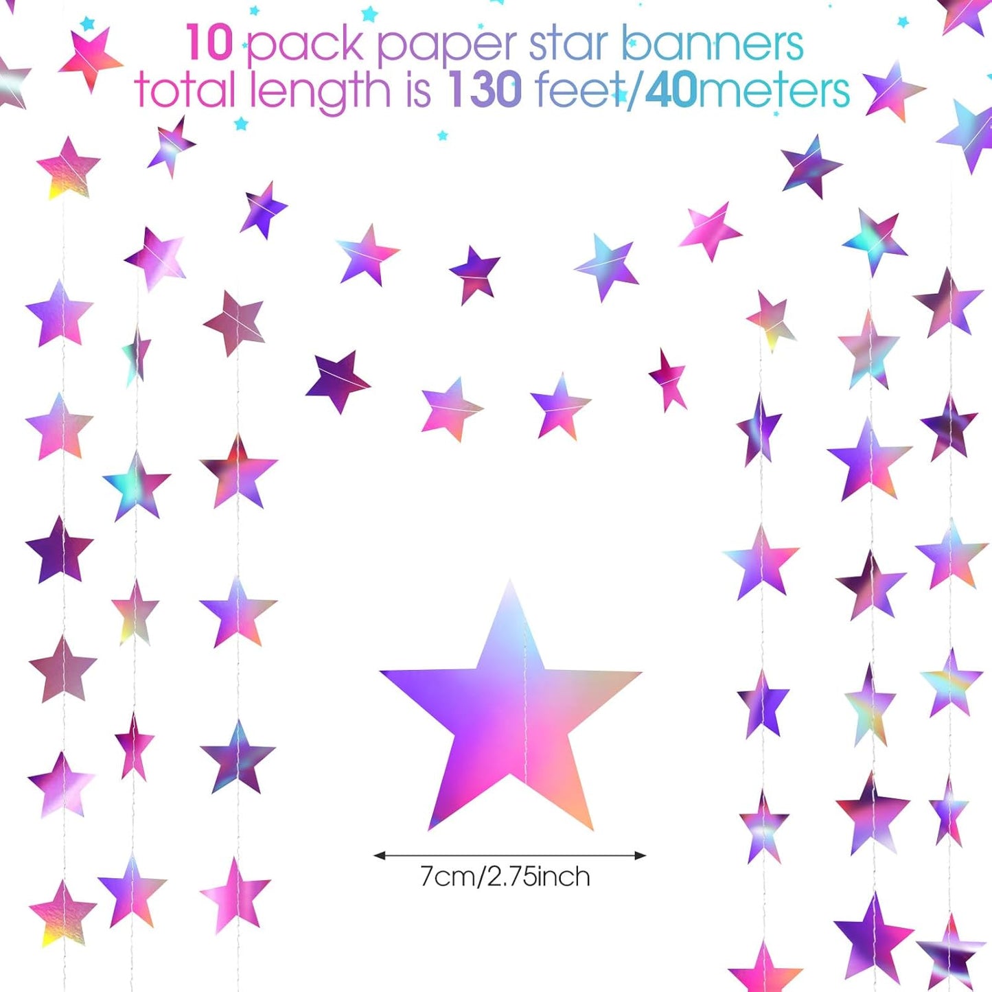 Patelai Glitter Star Garland Banner Decor 130 Feet Star Hanging Bunting Banner Twinkle Backdrop for Homecoming Classroom Wedding Birthday Halloween Christmas Party Supplies(Iridescent Purple)