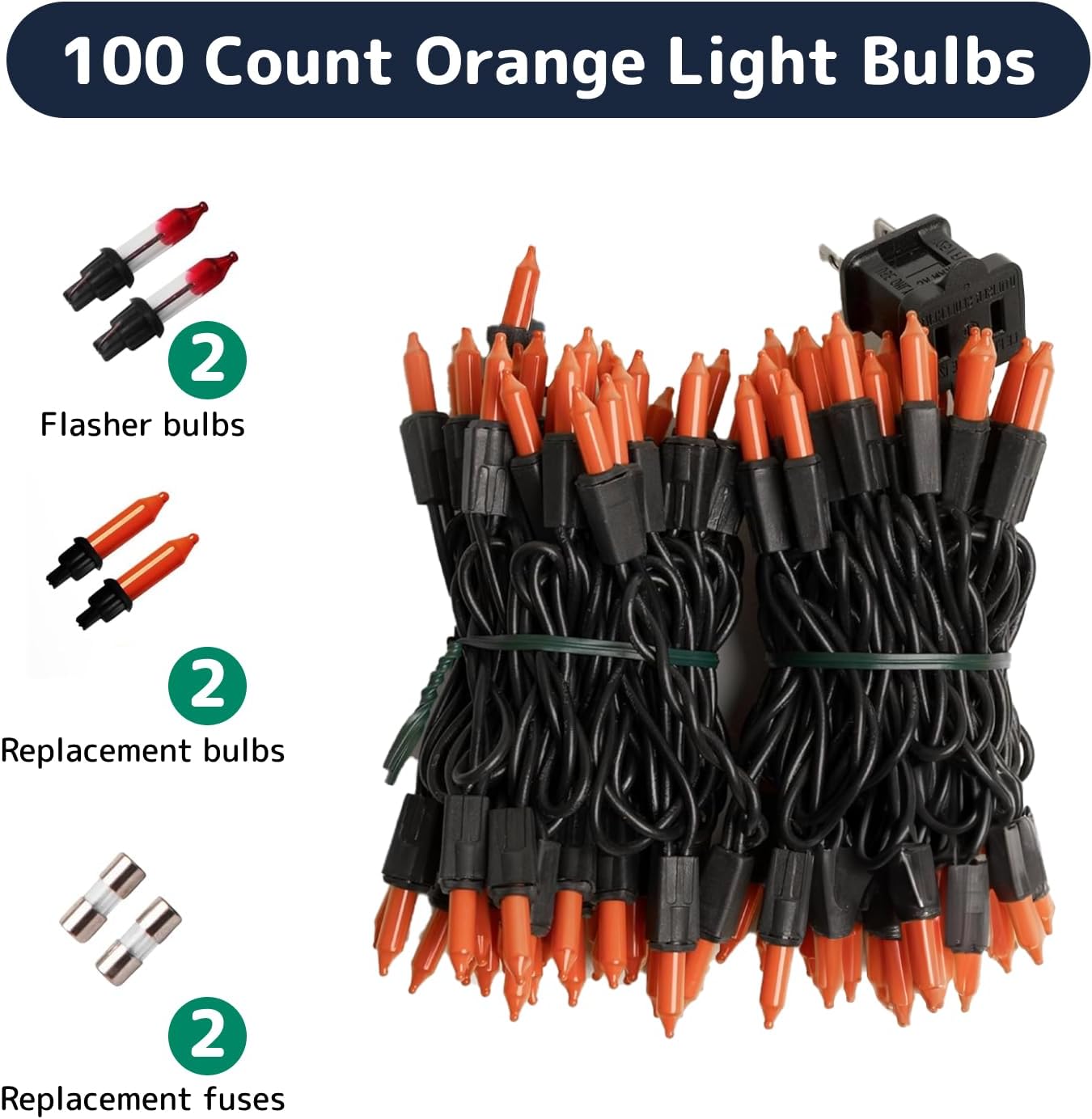 PREXTEX Halloween Lights (20 Feet, 100 Bulbs) - Halloween Party Decorations and Christmas Lights with Black Wire - Holiday Decorations Indoor or Outdoor String Twinkle Lighting - Orange
