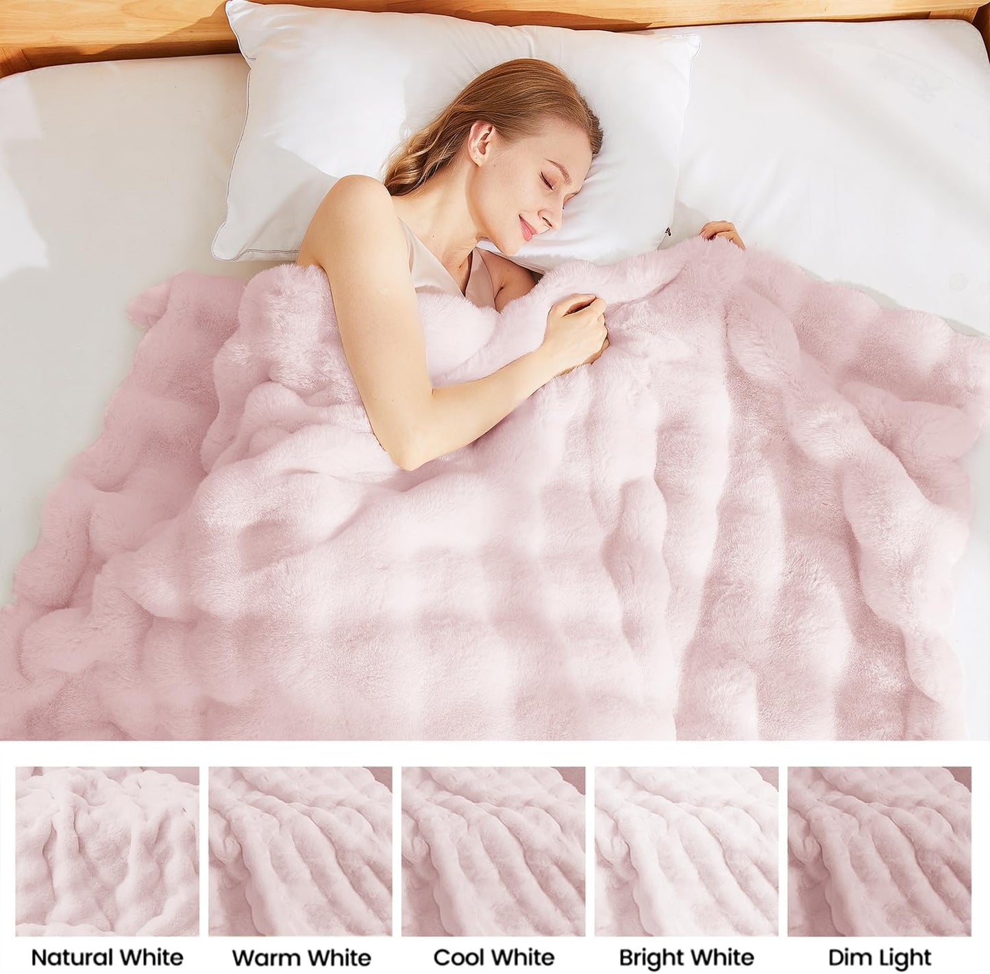 Latepis Pink Faux Fur King Blanket for Bed Bubble Cute Soft Warm Comforter Thick Furry Blanket for Sofa Bedroom Cozy Blankets for Women Gift Luxury Blankets for All Seasons 90''x108'', 860gsm