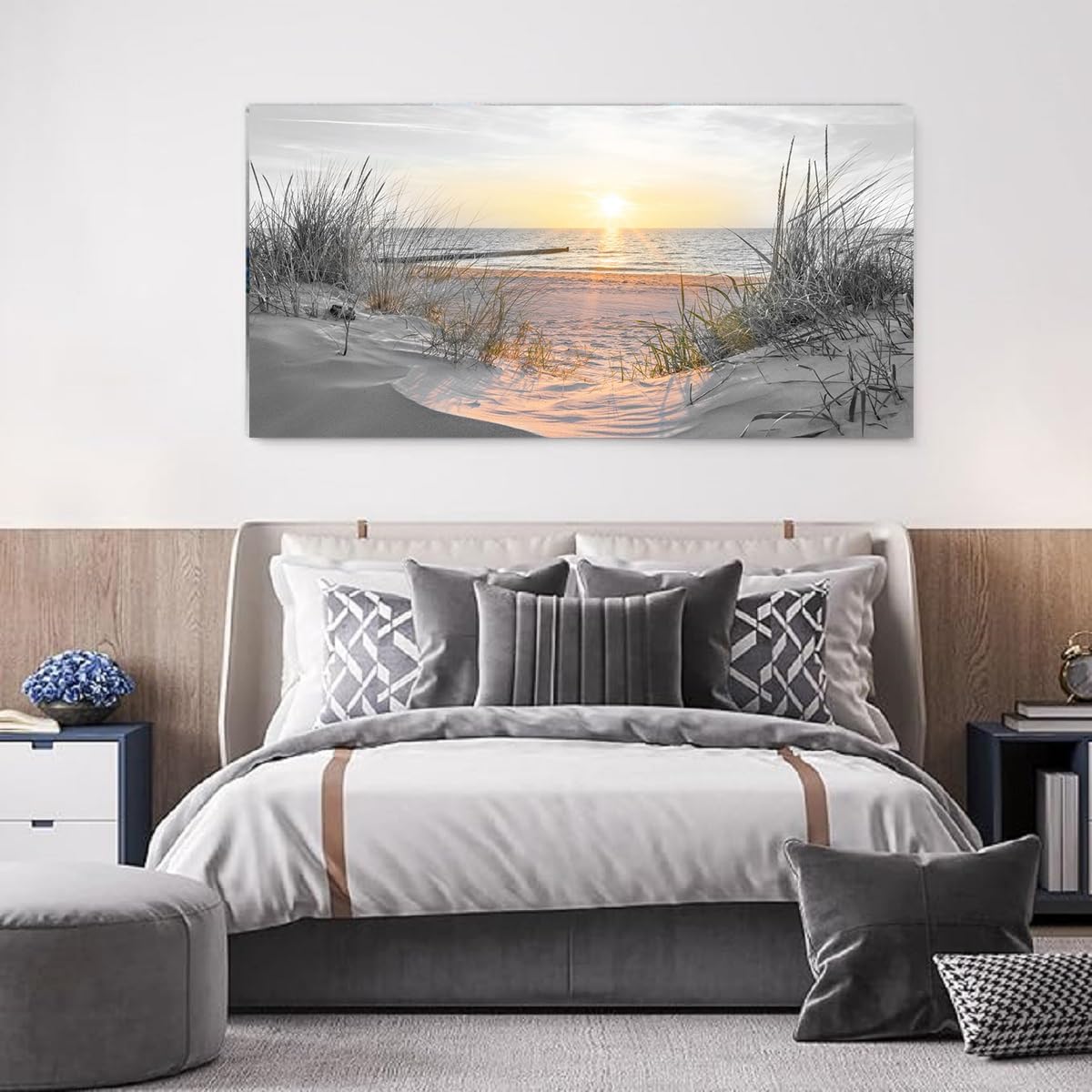 Yxbhhym-Beach Wall Art Prints Sunset Black and White Wall Art Coastal Wall Decor Ocean Picture for Living Room Wall Art Bedroom Seascape Artwork Sea Scene Painting Modern Bathroom Office Decor