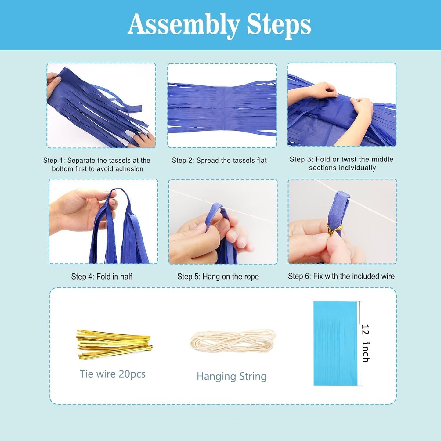 Pastel Rainbow Colorful Tissue Paper Tassel Garland,Tissue Tassel Banner for Party Decorations,Pack of 20