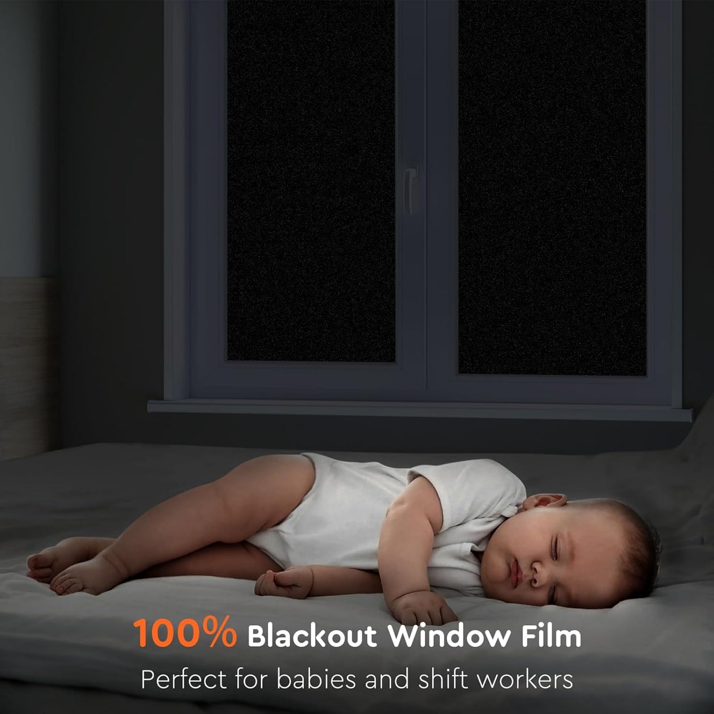 Kromapolis Blackout Window Privacy Film Total Light Blocking Room Darkening Window Covering, Removable Static Cling Frosted Glass Tint, Non-Adhesive, Black 23.6'' x 118.1''