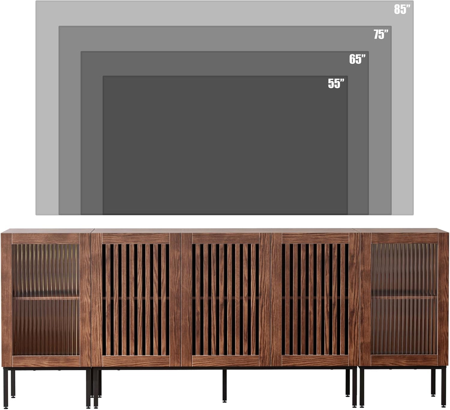 Farmhouse TV Stand for TVs up to 85 Inch, Entertainment Center TV Console with Storage Cabinets and Glass Doors,Media Console for Living Room, Brown