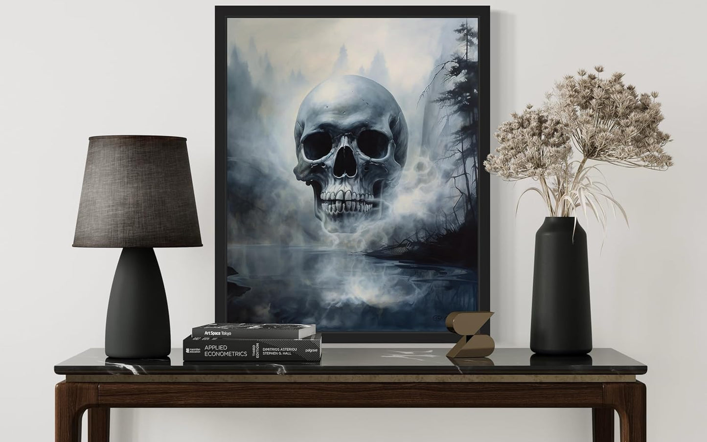 Foggy Skull Poster Art Print, Halloween Scary Vintage Wall Art Academia Spooky Painting Decoration for Horror Prints, Gothic Posters Bedroom Decor 89 (Foggy Skull, 11 x 14 inches, Black Frame)