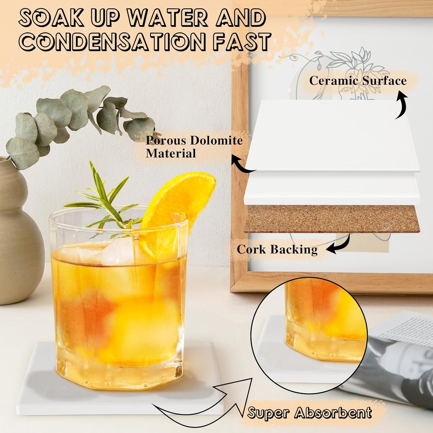 Ceramic Tiles for Crafts, GOH DODD 36 Pack Unglazed Blank Coasters with Cork Backing for Alcohol Ink Painting Acrylic Pouring Art Projects Housewarming Gifts Wedding School Education, 4 Inch