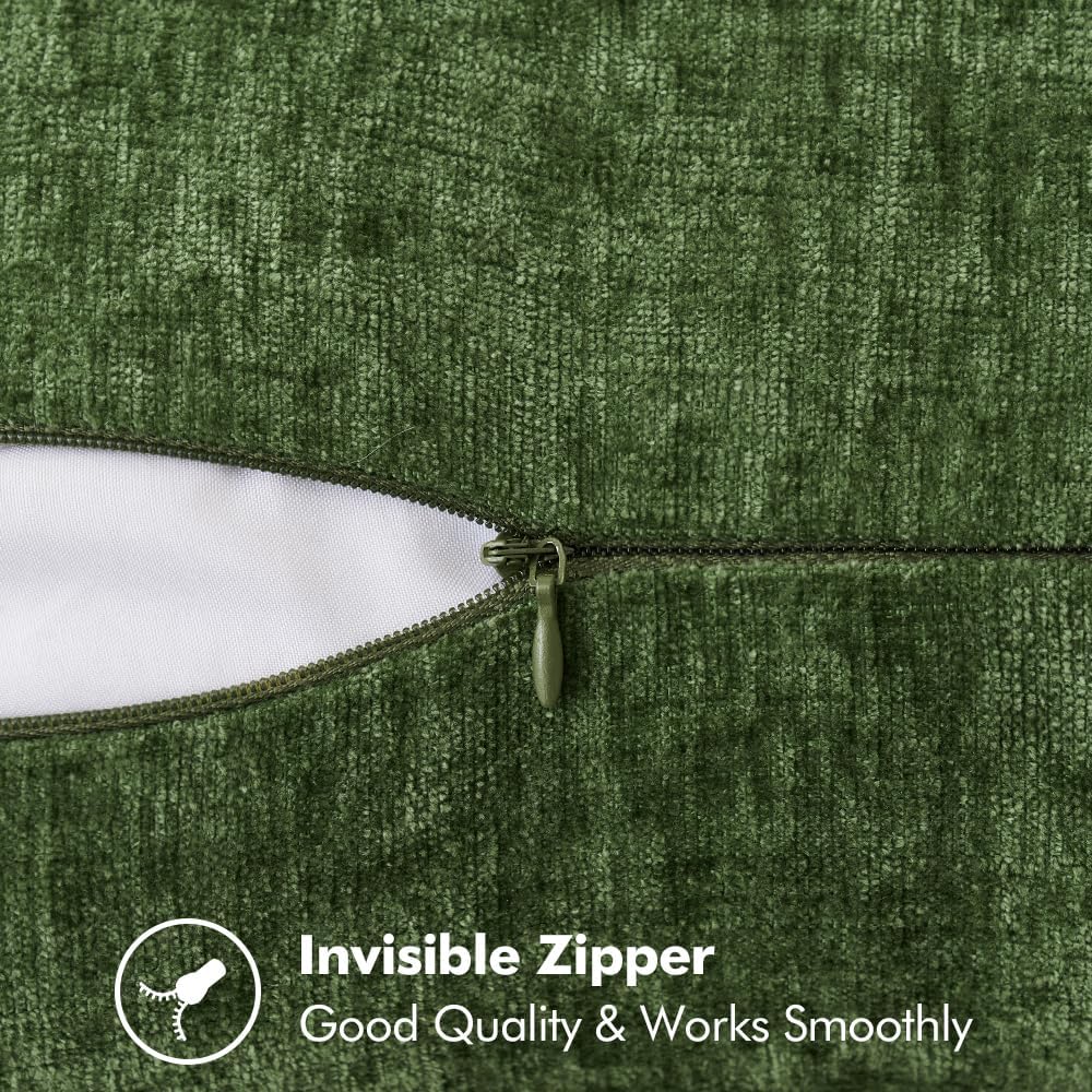 MIULEE Pack of 2 Fall Couch Pillow Covers 18x18 Inch Moss Green Farmhouse Decorative Throw Pillow Covers with Stitched Edge Soft Chenille Solid Dyed Pillow Covers for Sofa Bed Living Room