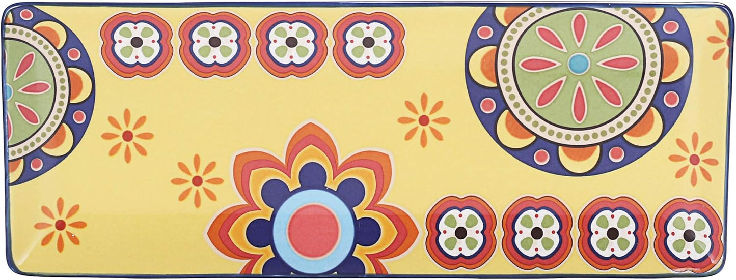 Bico Tunisian Ceramic 14 inch Rectangular Serving Platter, Set of 2, for Serving Salad, Pasta, Cheese, Ham, Appetizer, Microwave & Dishwasher Safe