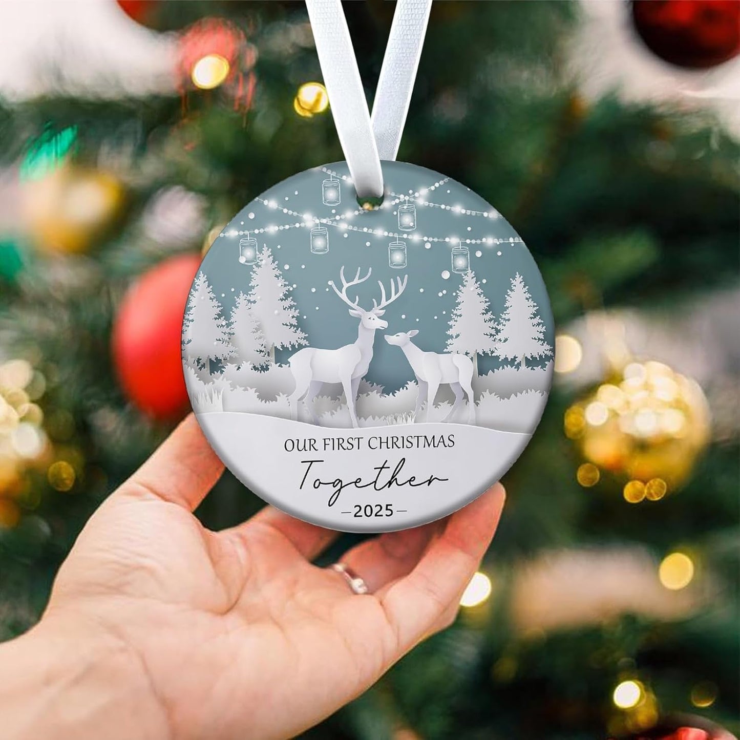 Christmas Ornaments 2025 Our First Christmas Together Ornament Newlywed Keepsake, 1st Married Christmas Decor for Bridal Shower Wedding New 3Inch Ceramic