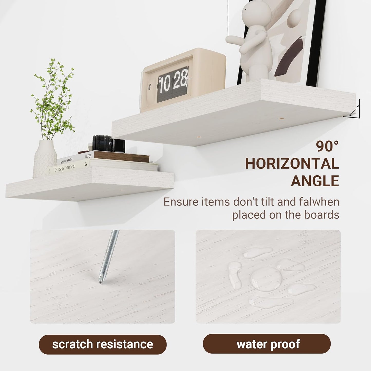 36 Inch Floating Shelves, 36"x9.25"x1.5" Inch Deep Floating Shelves for Wall, Wooden Shelves for Bathroom, Bedroom, Living Room, Cream White Oak