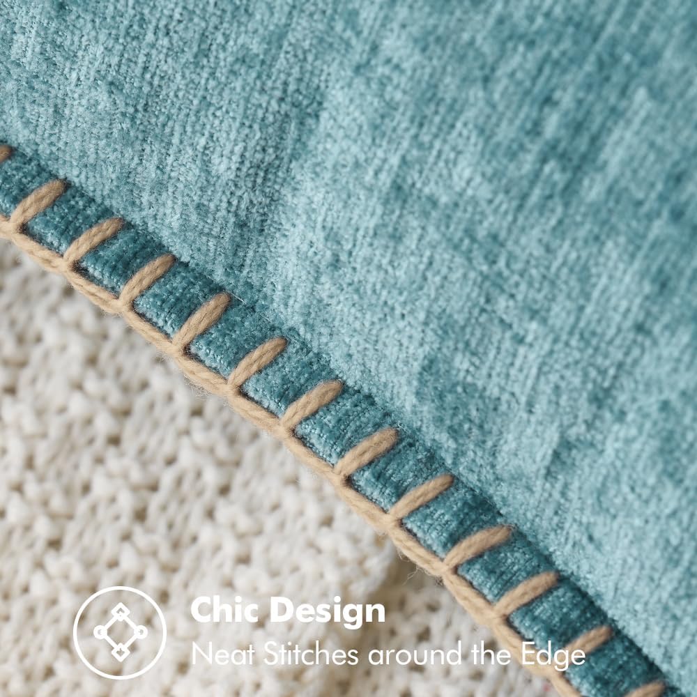 MIULEE Pack of 2 Couch Throw Pillow Covers 18x18 Inch Coastal Smoke Blue Farmhouse Decorative Pillow Covers with Stitched Edge Soft Chenille Solid Dyed Spring Pillow Covers for Sofa Bed Living Room