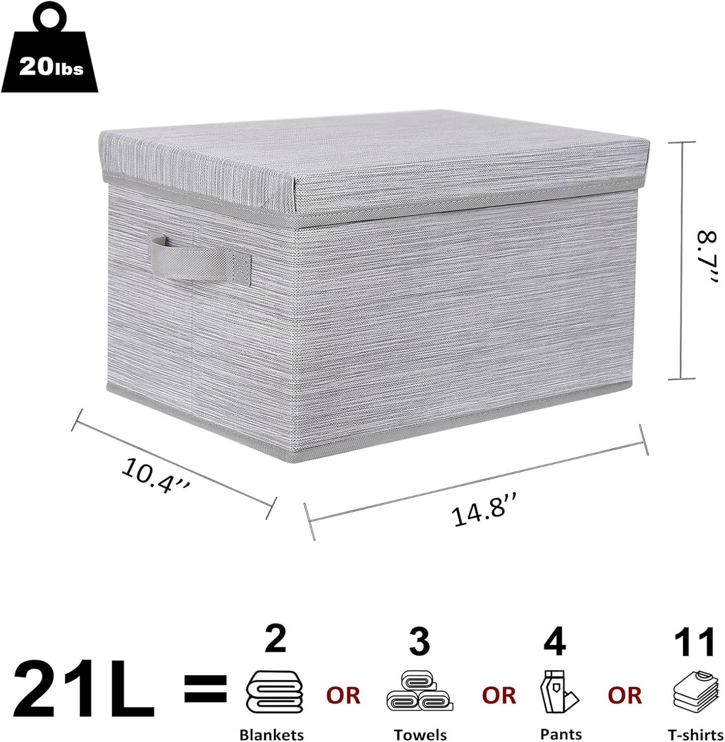 WUIKE Storage Bins with Lids, Collapsible Stackable Storage Bins with Handles, Clothing Storage Containers for Closet, Fabric Shelf Baskets, Large, Light Gray/Slub Gray, 3-Pack